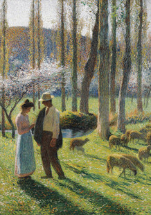 春日林间情侣与鹿的邂逅