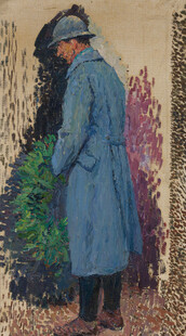 穿蓝大衣的人在户外