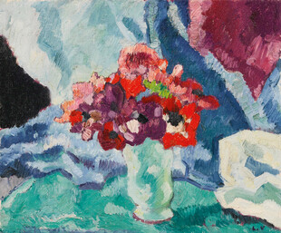花瓶中的多彩花卉画作
