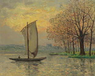 河畔孤舟秋日静谧风光