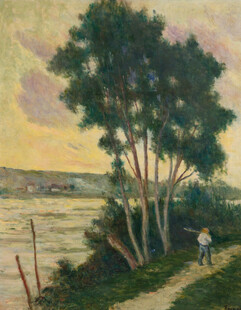 河畔漫步风景油画