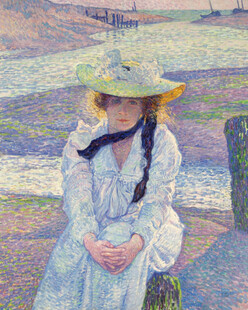 戴草帽的女子田园风景图