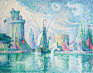 海滨城市风景水彩画
