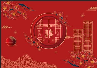 中式喜庆红色婚礼背景图