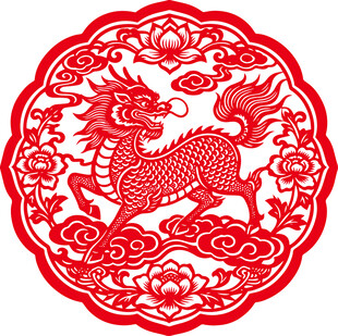 传统麒麟剪纸艺术图案