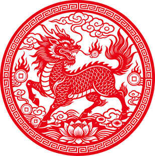 传统剪纸麒麟图案