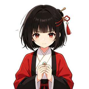 红衣和服少女双手合十