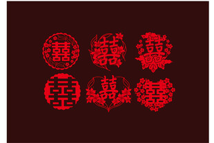 中式传统红色双喜剪纸图案