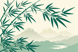 水墨风竹林山水美景