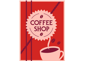 红色系咖啡店宣传插画