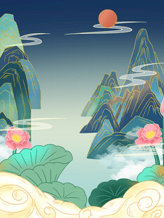 国风山水荷花月夜美景