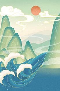 山海间蓝鲸遨游的奇幻景