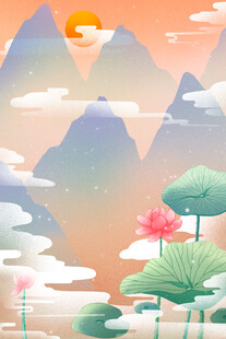 夏日荷塘山水美景图