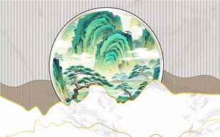 中式水墨海浪圆形装饰画