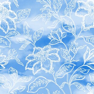 蓝底白花梦幻花卉图案