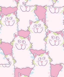 粉色猫咪卡通无缝图案
