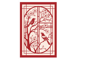 中式花鸟镂空窗棂图案