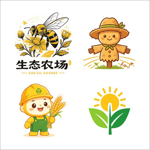 生态农场卡通元素集合图标