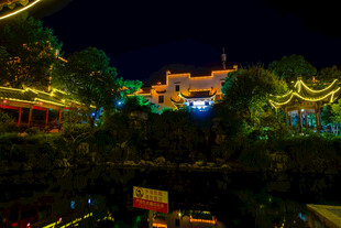 夜晚中式园林璀璨夜景