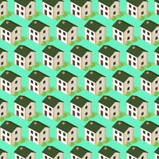 绿色背景的房屋图案