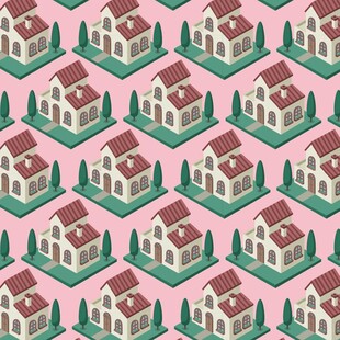 粉色背景房屋图案 