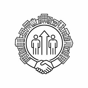 城市人际协作简化建筑线稿