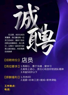 诚聘店员海报
