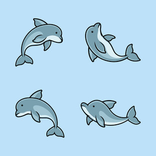 四只可爱海豚插画