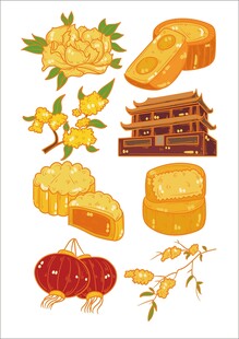 传统糕点与花卉插画展示