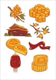 中秋传统元素插画集合