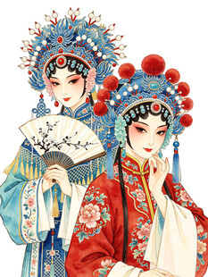 京剧扮相的两位古典 戏曲