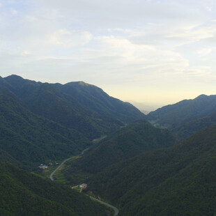 山间公路蜿蜒于翠绿群山