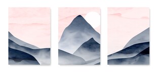 山水三联挂画