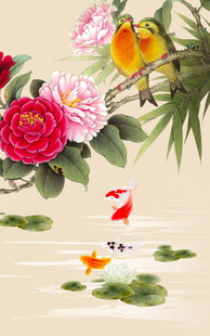 花鸟锦鲤图