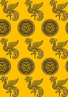 黄色底纹神兽圆形图案