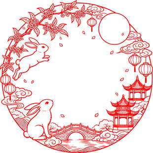 桂花兔子朗庭祥云圆形边框