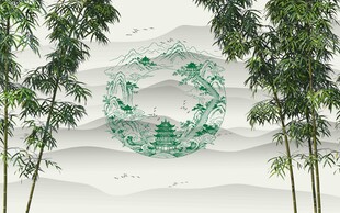 中式水墨竹林山水意境