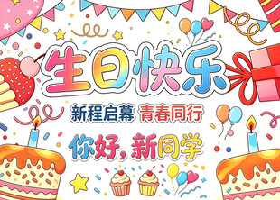 生日快乐迎新主题海报