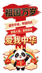 爱我中华国庆主题手举牌