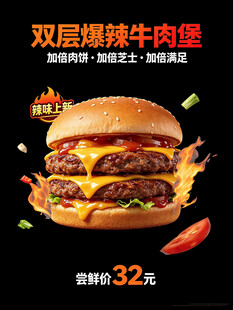 双层爆辣牛肉堡促销海报