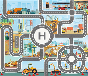 工程施工道路迷宫插画