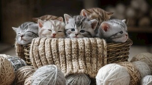 竹篮里的一窝小奶猫