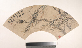 柳燕图古扇面国画