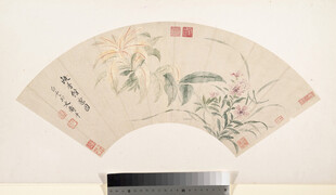 古风花卉扇面国画