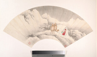 雪景山水人物扇面