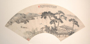水墨山水扇面古画