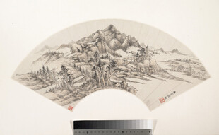 水墨山水扇面国画