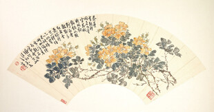 古风花卉扇面国画
