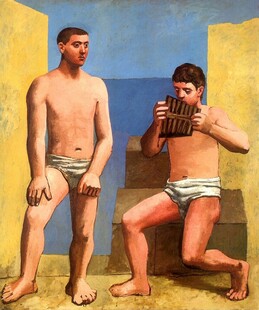 男子吹排箫古典油画