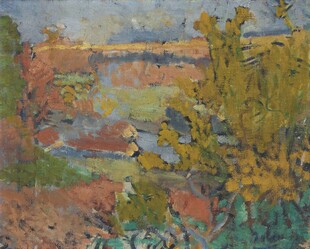 郊野河畔风景油画